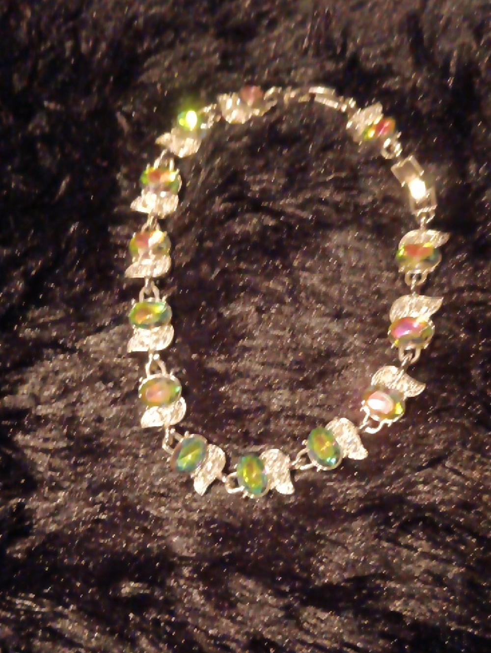 Silver-Tone Green Opal Link Bracelet - Women Jewelry